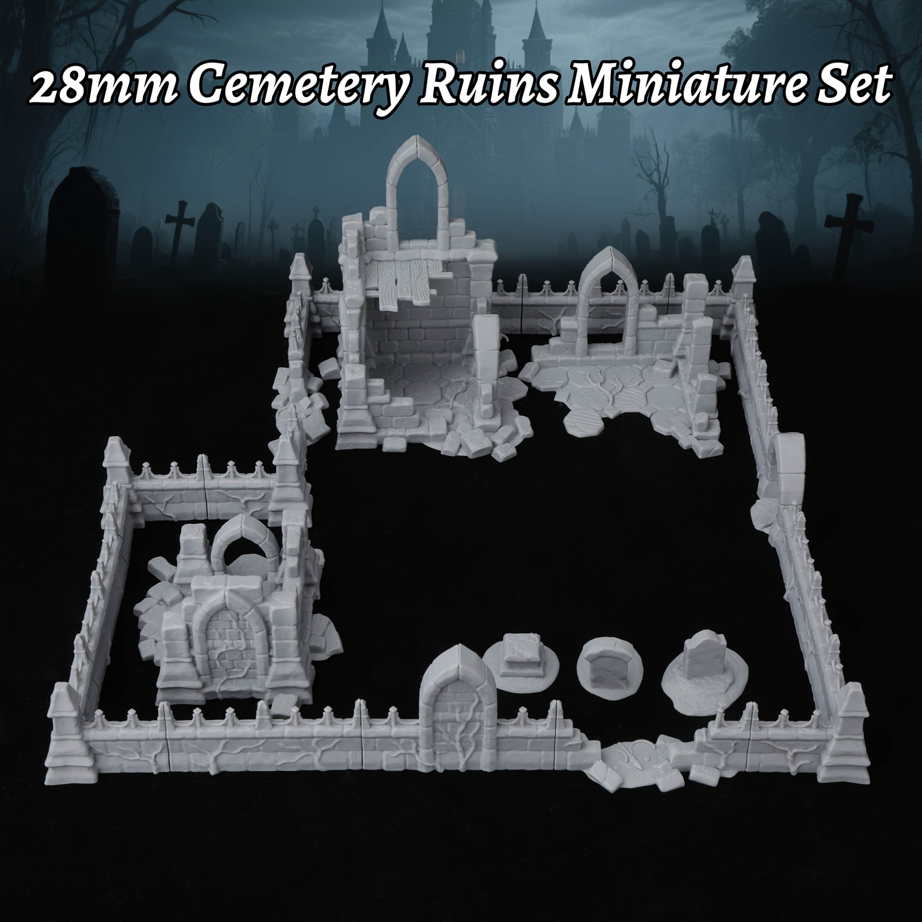 Miniature Terrain Set - Fantasy Cemetery Ruins Miniature Terrain Set,
