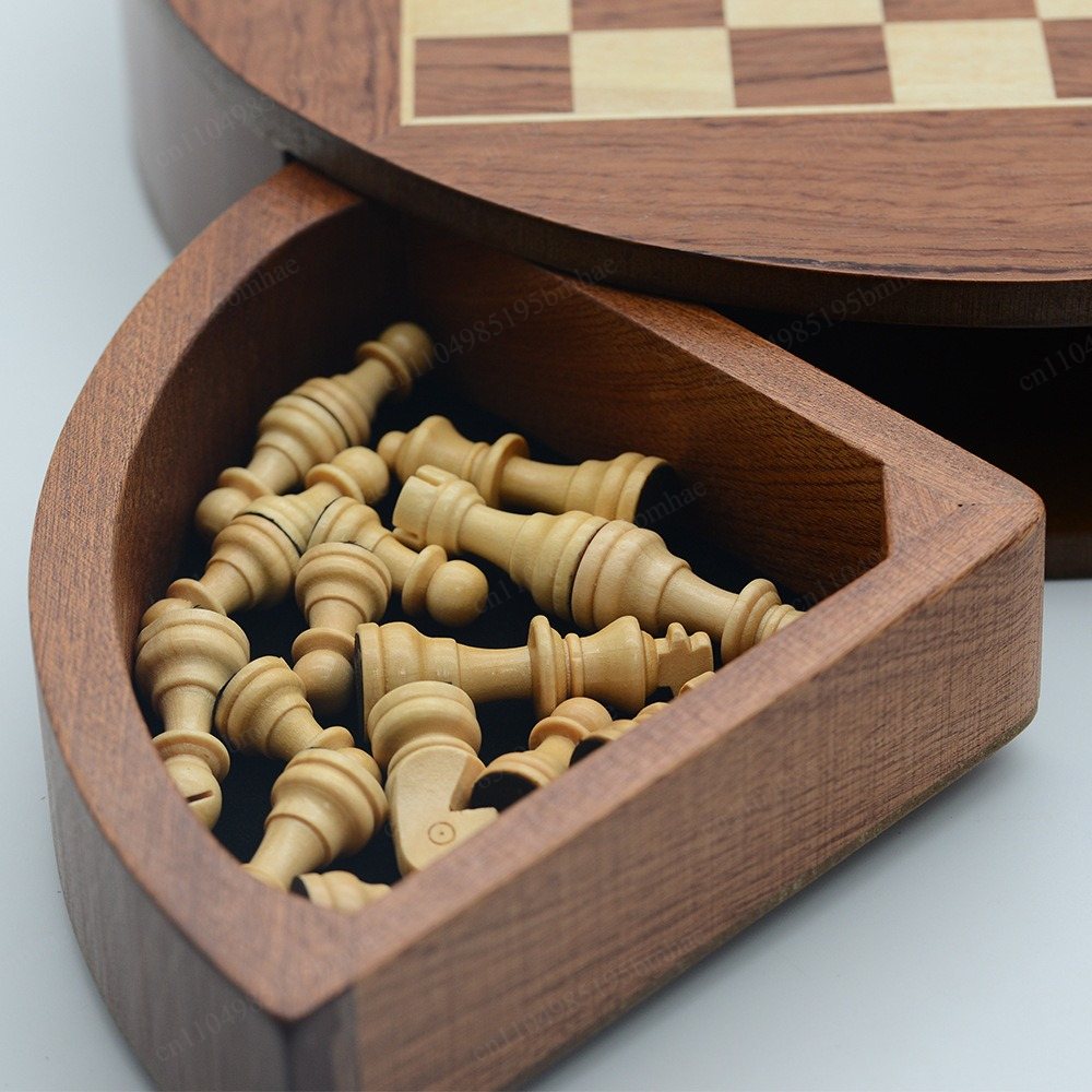Magnetic Travel Chess - Magnetic Rotating Chess Set, Round Wooden