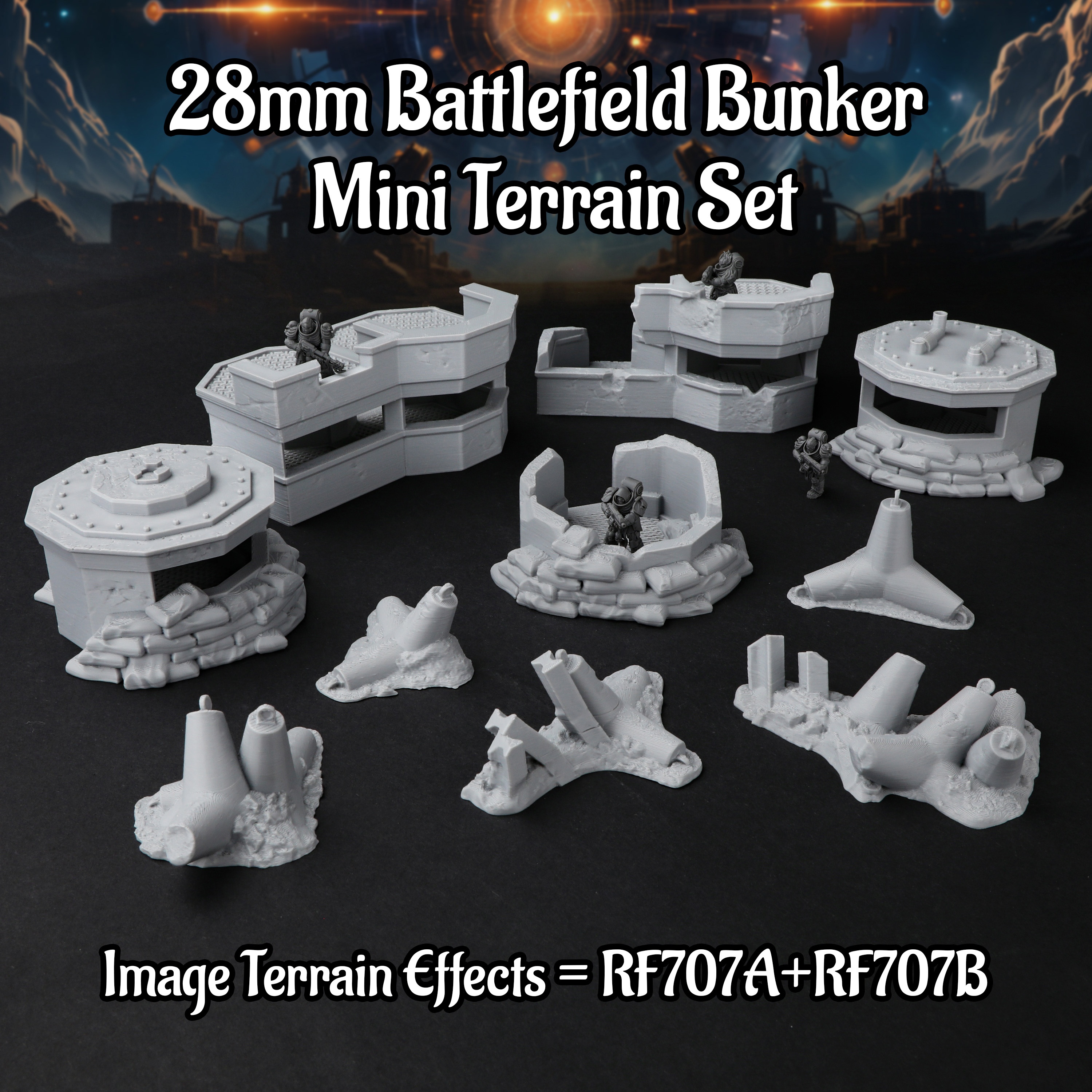 Miniature Terrain Set - Sci-Fi Modular Battlefield Bunker Miniature Terrain