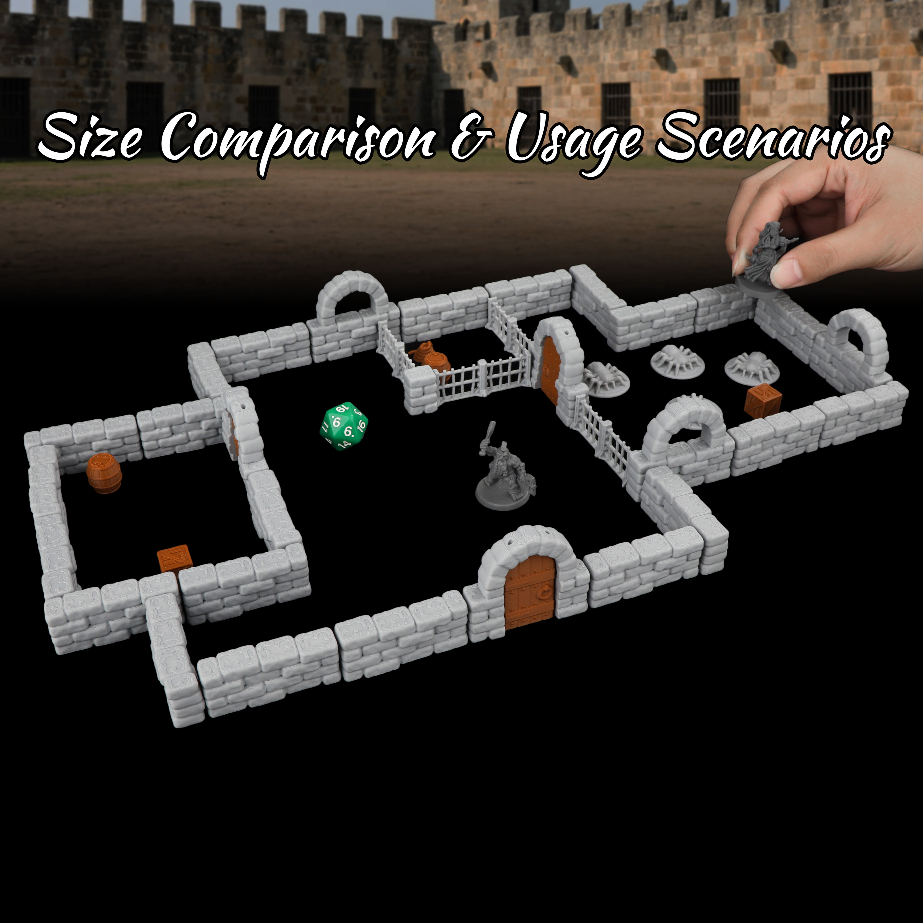 Miniature Terrain Set - 46Pcs Dungeon Stone Wall Set -