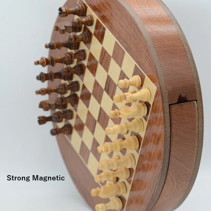 Round Solid Wood Magnetic Ches - Magnetic Travel Chess reseña y precio