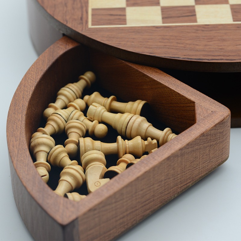 Round Solid Wood Magnetic Ches - Magnetic Travel Chess reseña y precio