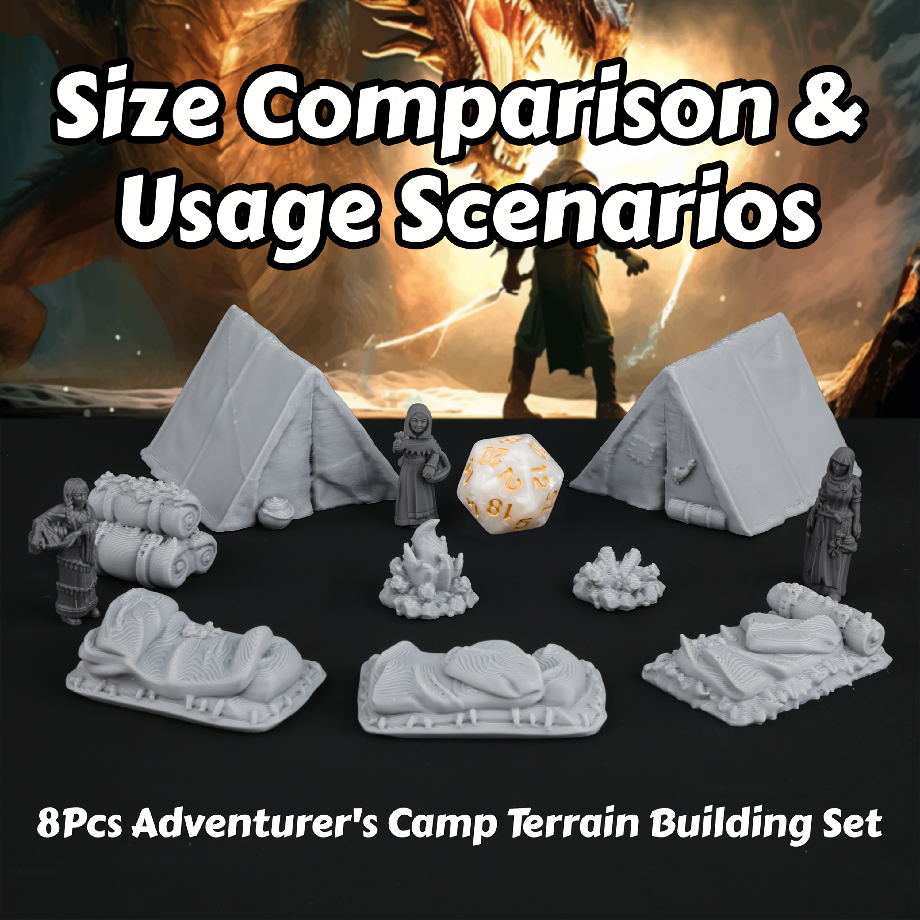 8pcs RPG Adventurer's Camp Min - Miniature Terrain Set reseña y precio