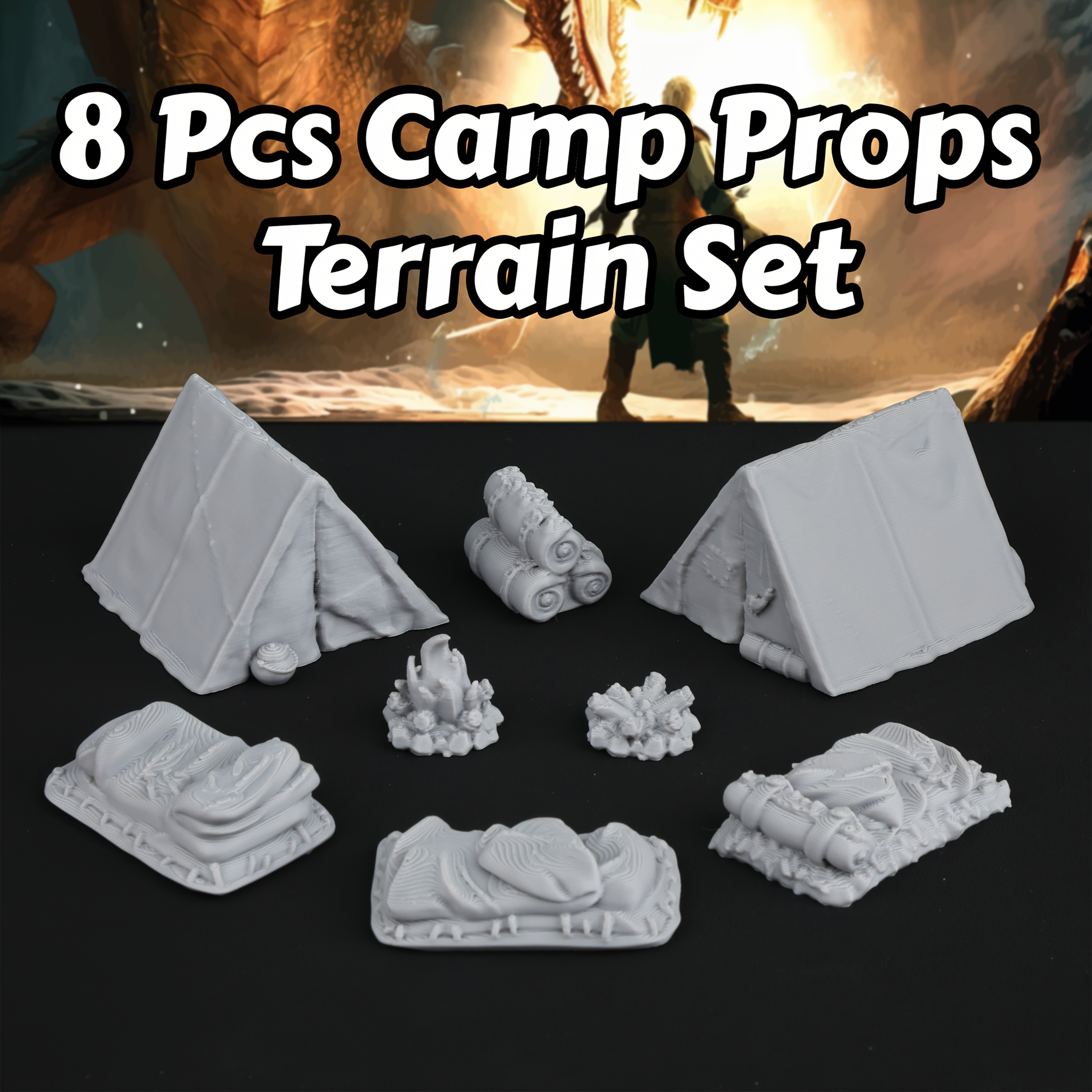8pcs RPG Adventurer's Camp Min - Miniature Terrain Set reseña y precio